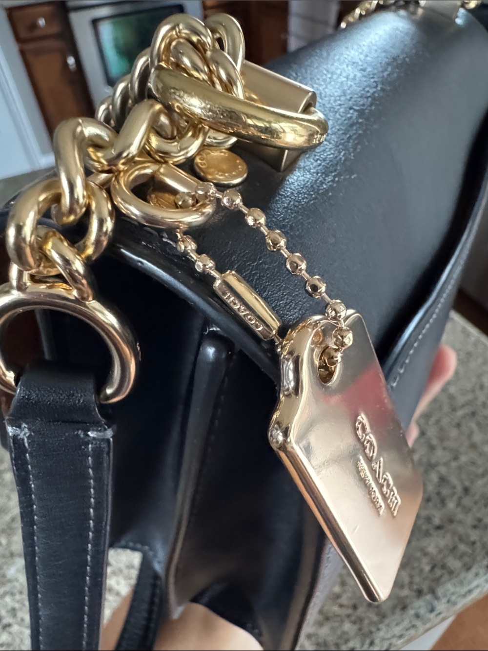 Coach Black Leather & Tan Signature Canvas Shoulder Bag with Gold Hardware - Picture 9 of 17